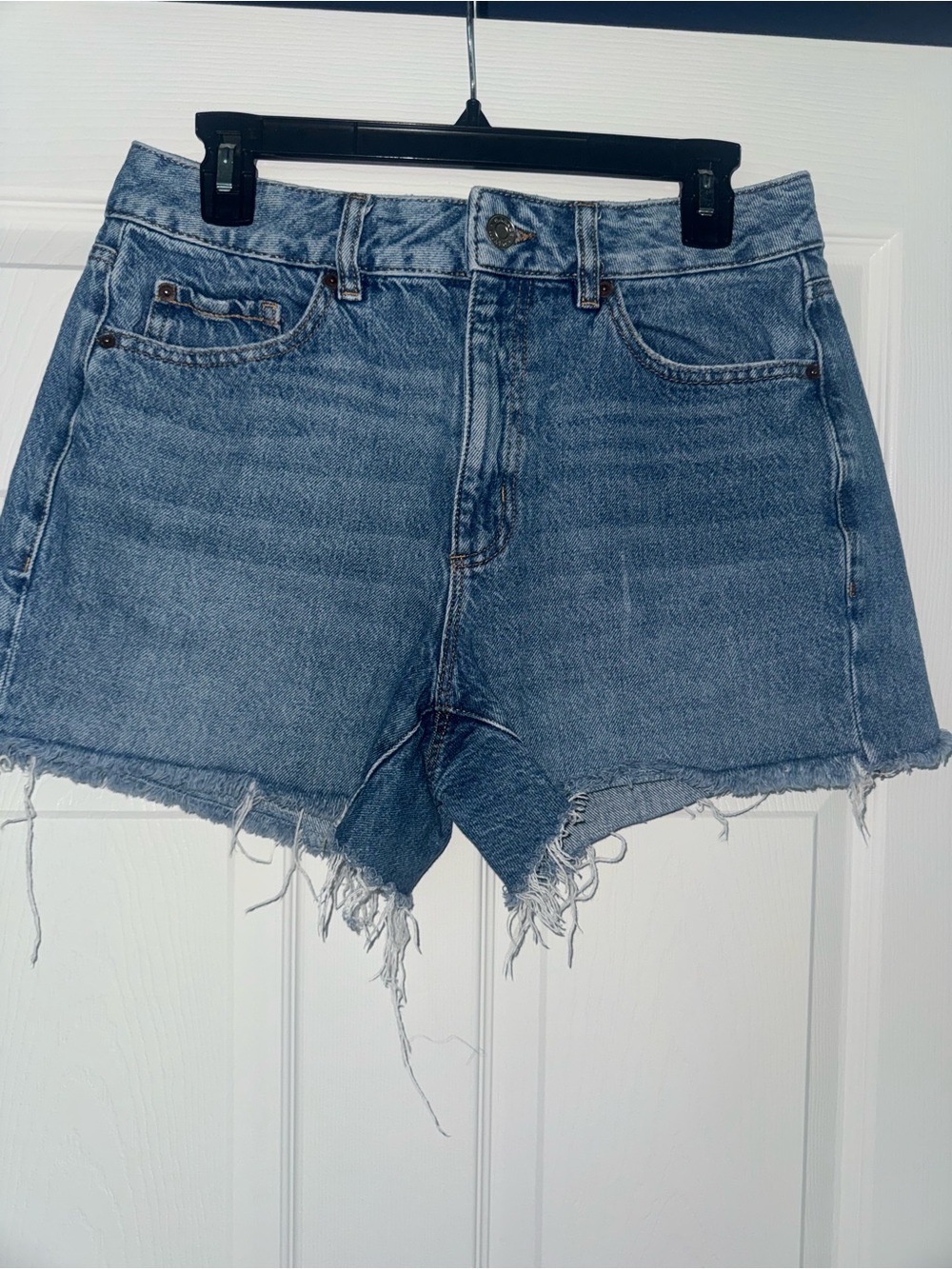 Garage Cutoff High-Rise Jean Shorts - Light Blue
